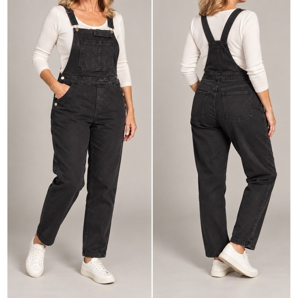 Manfinity Black Denim Overalls XS Stretch Bib Carpenter Dungarees Streetwear